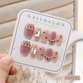 Handgefertigte Cat-Eye Kunstnägel in Rosa und Mauve mit Strasssteinen und Silberakzenten - XS / Katzenauge Pink Lila Strass Stil (FM052-XS)