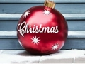 Inflatable 60cm red Christmas ball with white lettering and gold top for outdoor decor - Christmas Lettering