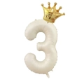 Detail of cream 40-inch number 3 foil balloon with a gold crown for birthday party - Number 3