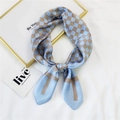 Blue and brown checkered pattern silk satin neck scarf with geometric print design - 14 Two-tone Lattice T Grey Blue