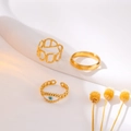Three-piece gold titanium steel ring set with geometric cutout and evil eye design - J816-Evil Eye Blue 3-Piece Set