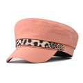Detail of warm orange navy cap featuring a stylish leopard print chain band trim - L (58-60cm) / Leopard Print Strap Orange