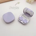 Portable lavender purple contact lens case set with mirror, tweezers and suction rod - White Inner / Purple