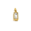 Rectangular 18K gold plated stainless steel pendant with a clear birthstone crystal - April-Diamond White