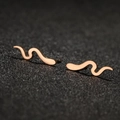 Polished rose gold snake-shaped curved stud earrings for women with minimalist wavy design - 674 Rose Gold (Snake Wave)
