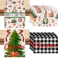 Christmas table runner and placemat set with gnome and tree prints on wooden background - 8 Pcs Placemats 30*45cm / CD41-3 (Gnome & Gift Box Pattern)