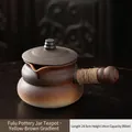 Brown gradient ceramic teapot with twine handle for roasted milk tea, 950ml capacity - 950ML / Fulu Jar Pot (Yellow-Brown Gradient) / 24.5cmx14cm