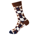 Men's retro checkered crew socks with brown and navy blue diamond pattern - 1088-Brown Blue Argyle