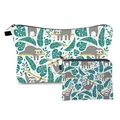 Travel makeup bag set with sloth and tropical leaf print including a matching coin purse - HLZH214-White Sloth