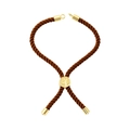 Brown braided rope bracelet with a gold sliding buckle featuring leaf vein textures - Bracelet: 18