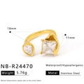 Detail view of gold stainless steel ring featuring pear and square zircon inlay dimensions - Open Diamond Set Style (NB-R24470)