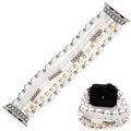 Handmade beaded Apple Watch strap with multi-layer white pearls and crystal beads - Zz-wb220007a / L2 (42/44/45)