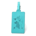 Sky blue PU leather luggage tag with world map pattern and airplane stitching details - Luggage Tag / Sky Blue