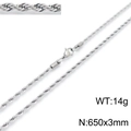 Silver stainless steel twist chain necklace with lobster clasp, 650x3mm size and 14g weight - 3mm-65cm(KN201804-Z)