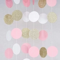Pink white and gold glitter paper circle garland for birthday party background decor - 4 Meters / Gold White Pink Circles