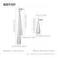 Stainless steel water drop earrings variant with detailed measurements and product weight - Silver/Steel