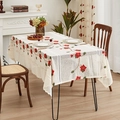 Nappe rectangulaire en dentelle blanche avec broderie festive de fleurs de Noël - 140*140cm / Poinsettia Rouge