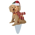Lighted Golden Retriever garden stake with Christmas hat and striped scarf decoration - Plush Puppy Stake-4