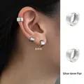 Pair of minimalist 6mm silver hoop earrings for women in polished zircon butterfly style - EH0373/Silver 6mm Slim Hoop