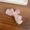Large acetate bow hair claw clip in purple and white gradient on a wooden desk - 11cm / Light Purple