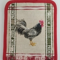Retro farmhouse cotton trivet with rooster print and red stitched border design - Rooster