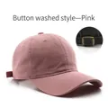 Pink washed cotton baseball cap with vintage metal snap buckle and adjustable strap - Snap Buckle Washed Style / Pink