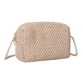 Mini handmade straw crossbody bag in beige with zipper closure and thin strap - Off White