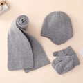 Winter 3-piece set for infants featuring grey knitted hat, scarf and mittens for warmth - Hat Scarf And Gloves / Gray