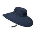 Navy blue wide brim outdoor sun hat with breathable mesh and adjustable wind drawstring - Navy Blue