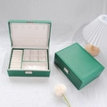 Green leather jewelry organizer box with functional compartments and metal lock - Double Layer 23*17*9 / Dark Green