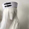 Chic white sailor hat with black leather straps and metal buckles for summer sun protection - M (56-58cm) / White With Belt Buckle