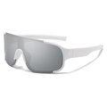 Gafas de ciclismo blancas extragrandes con lentes de espejo plateadas cortavientos - Montura Blanca Espejo Plateado