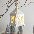 Warm glowing white wooden Christmas lantern with reindeer and tree laser cutouts - White Reindeer Lantern Hanging