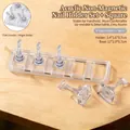Detailed view of clear acrylic nail display stand with chess-shaped holders and dimensions - 5-Slot Non-Magnetic Base 03 - Clear