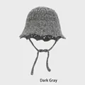 Chapeau bob en crochet gris foncé avec bordure ondulée ajourée et ruban assorti - Taille Unique (54-58CM) / Gris foncé