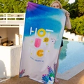 Blue gradient quick-dry beach towel featuring Hot Summer text and tropical pattern - Summer