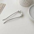 Elegant silver U-shaped hair pin with multiple white pearls for bun hair styling - Curved Multi-Pearl U-shaped Hairpin / Silver