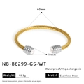 Detail of twisted cable bangle showing 60mm diameter and waterproof stainless steel features - Gold Silver Two-Tone with White Zirconia (NB-B6299-GS-WT)