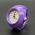 Minimalist purple candy-colored quartz watch ring with stretchy band and numeric dial - Purple