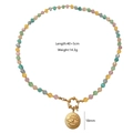 Colorful natural stone beaded necklace with 18mm golden evil eye pendant and titanium chain - Multicolor Natural Stone (Evil Eye)