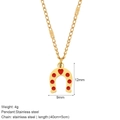 Golden horseshoe necklace in stainless steel with red heart detail and size dimensions - Horseshoe Heart Style (G15)