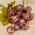 Artificial vintage dusty rose bouquet with 15 heads and realistic withered petal edges - Purple Pink