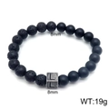 Black lava stone and matte agate beaded bracelet with vintage letter L charm - Letter L (KB122508-Z) / 8mm