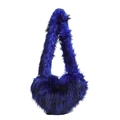 Faux fox fur heart-shaped shoulder bag in navy blue with soft plush texture - Blue Long Fur