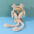 Beige plush earmuffs with moving rabbit ears and teddy bear head decoration - One Size / Bear-Beige