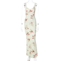 Detail of light green floral pattern and fabric texture on a slim fit maxi dress - S / Apricot
