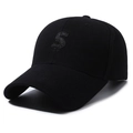 Classic black cotton baseball cap with S embroidery in a minimalist six-panel design - Adjustable / Black