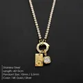 14K gold plated stainless steel necklace featuring a letter Q and crystal square pendant - Letter Q (XNL0116)