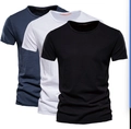 Pack de tres camisetas de algodón flameado en negro, blanco y azul marino - S / Azul Marino + Blanco + Negro