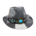 Kids vintage patchwork denim fedora with turquoise stone and floral embroidery - Kids Size / Black
